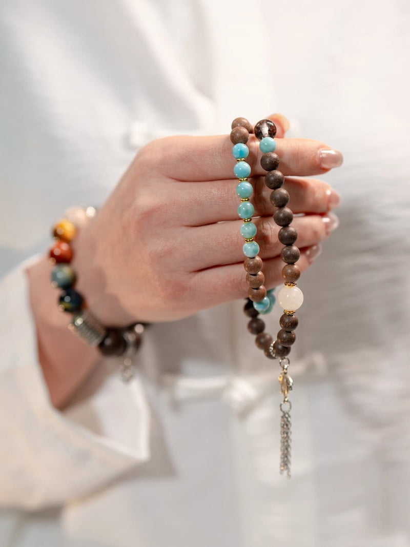 Earth Element Calm · Blue Lace Agate & Lotus Hexiang Mala