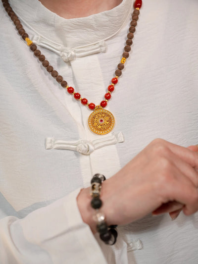 Earth Element Fortune · Nan Hong & Sand Gold Compass Energy Necklace